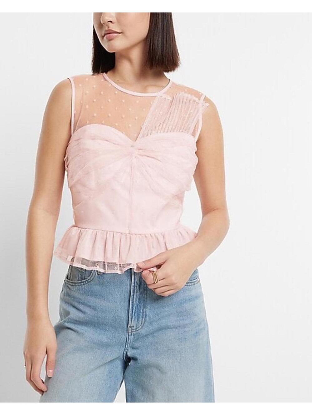 Express Tulle Pink Sleeveless Polka Dot Twist Front Top Size XS
